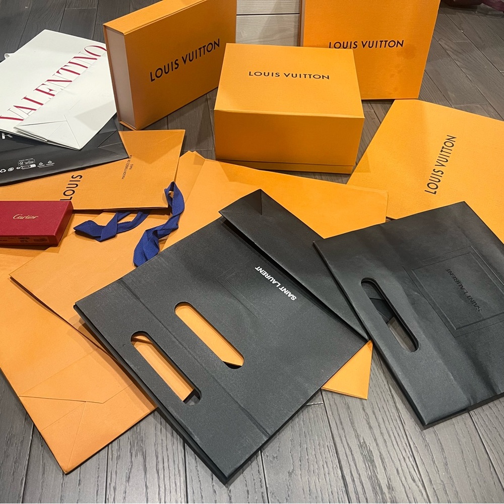 Designer shopping bags, and boxes